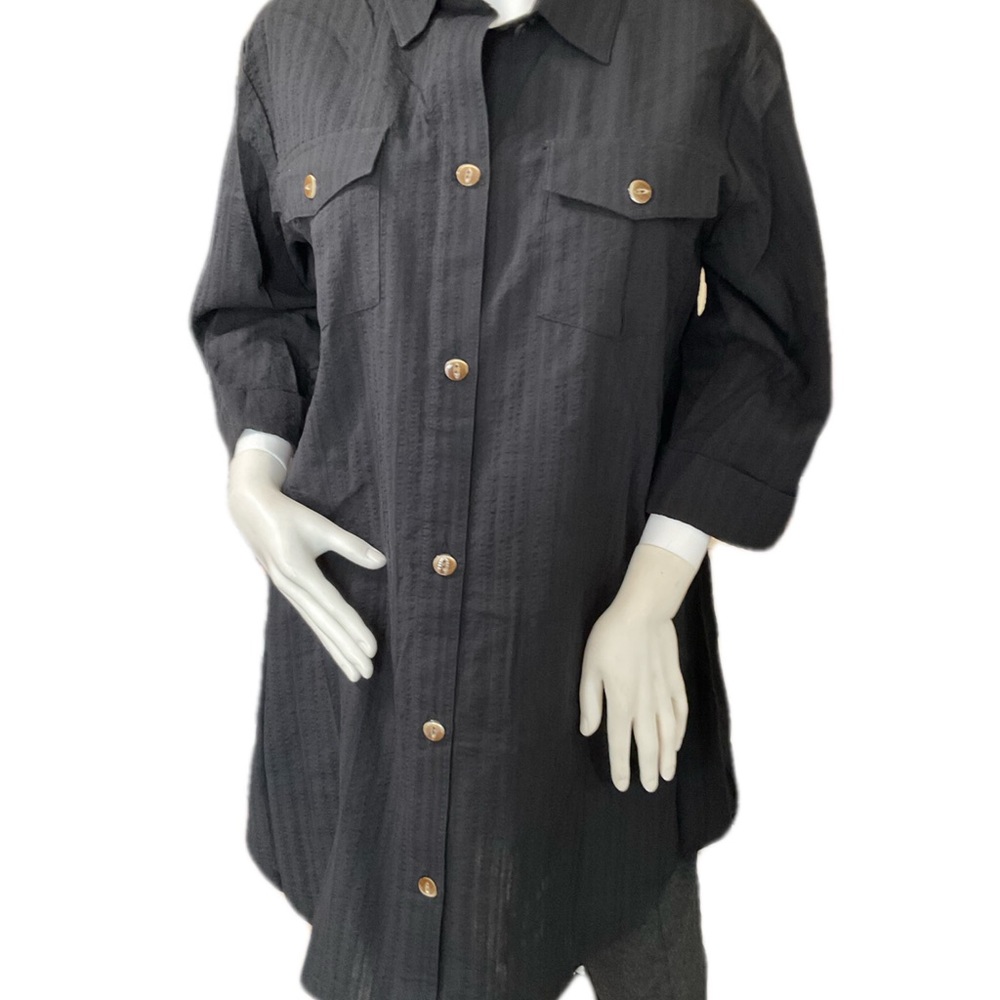 Dotti black button down long blouse in a variety of sizes